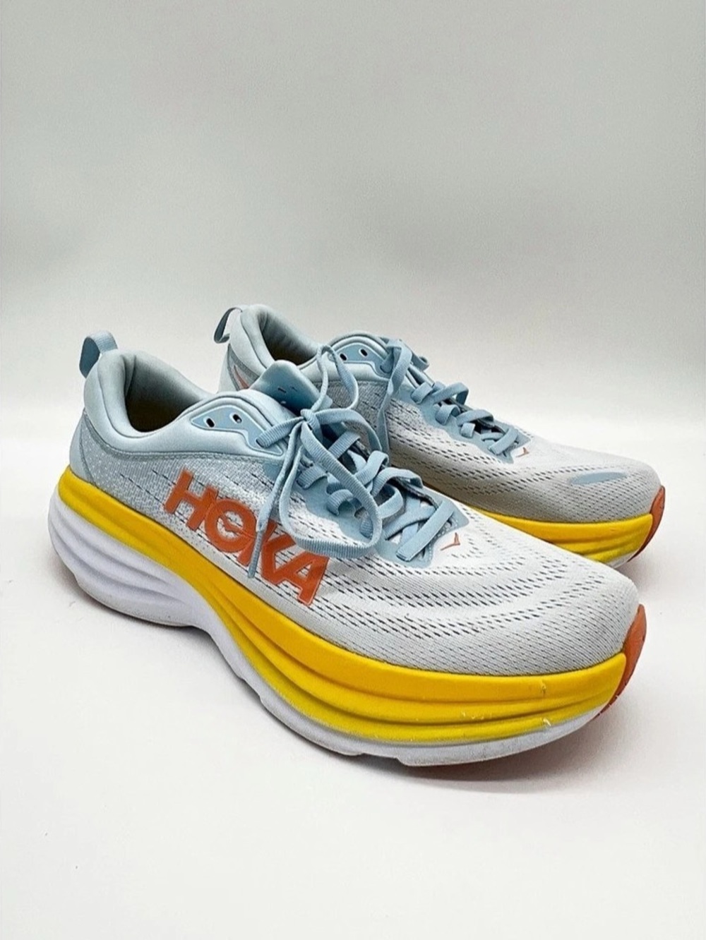 HOKA Bondi 8 Athletic Shoes Blue & Yellow US 11B